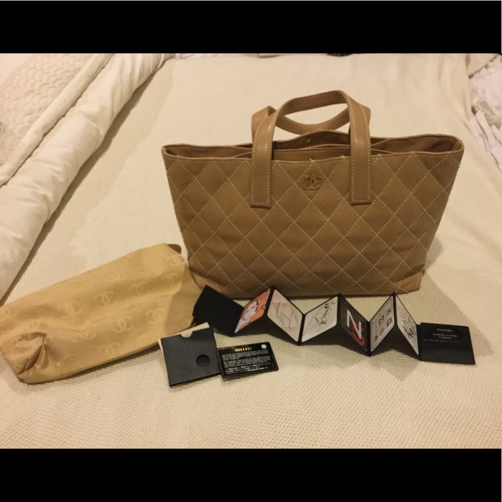 Chanel quilted leather beige tote